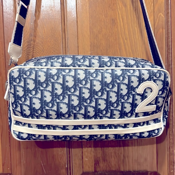Christian Dior Trotter Oblique Crossbody Bag Authentic Navy Blue 2 - Picture 1 of 8
